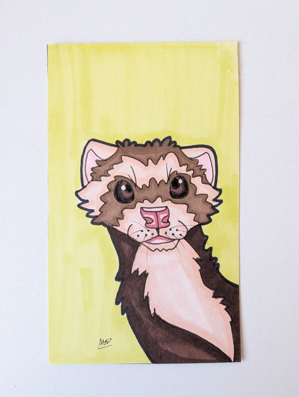 Original Chocolate Ferret Pet Portrait 3×5 Marker Illustration By Mattoodles